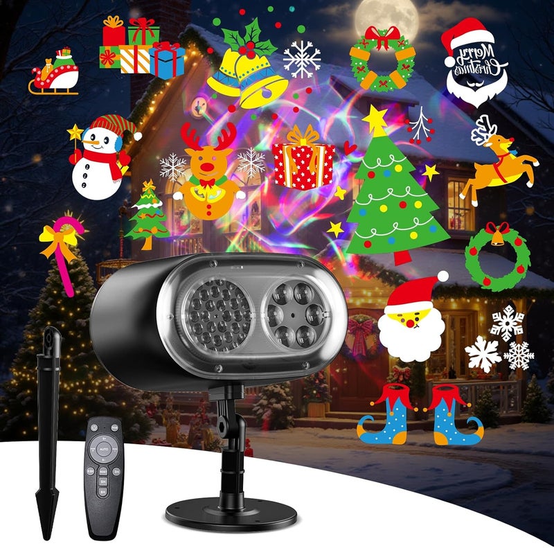 MuliVid Christmas Projector Lights Outdoor No Need to Change Cards, 26 Effects Holiday Christmas Projector Light Outdoor 2 in 1 with Remote, Christmas Decorations Lighting for Outside Home Party House Decor - Image 1